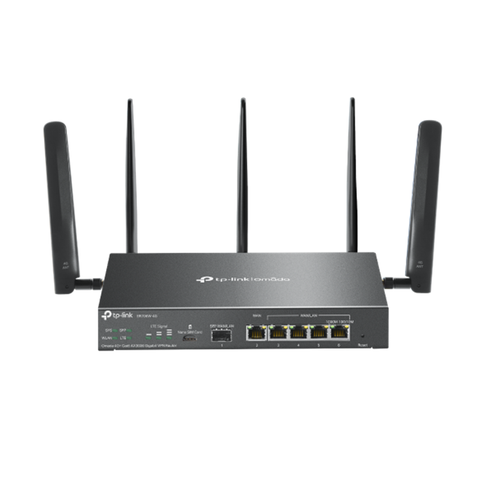 TP-Link Omada ER706W-4G 4G+ Cat6 AX3000 Wi-Fi 6 Gigabit VPN Router TP-Link Omada ER706W-4G 4G+ Cat6 AX3000 Wi-Fi 6 Gigabit VPN Router